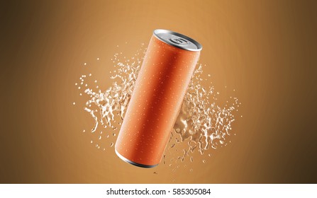 3d Illustration Orange Juice Splash Can Isolated