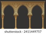 3d illustration. Ornamental carved arch in Indian or Arabic style