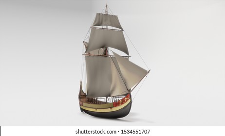 3D Illustration Of Ottoman Coastal Trade Ship