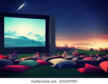 3d illustration of an outdoor cinema or drive cinema  - Powered by Shutterstock