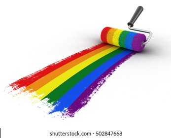 3D Illustration. Paint Roller With Gay Pride Flag. Image With Clipping Path