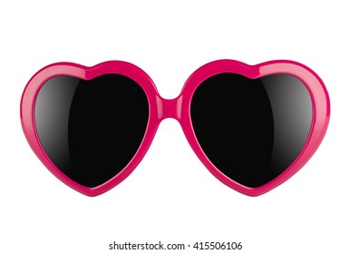 3d Illustration Of A Pair Of Pink Heart Shaped Sun Glasses With Black Lenses Isolated On White Background 