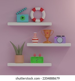 3d Illustration Pastel Colour Cartoon Wall Shelf