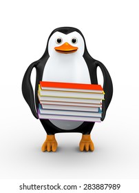 3d Illustration Penguin Carrying Stack Books Stock Illustration ...