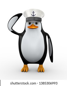 3d Illustration Of Penguin With Navy Captain Cap In Salute Pose Gesture