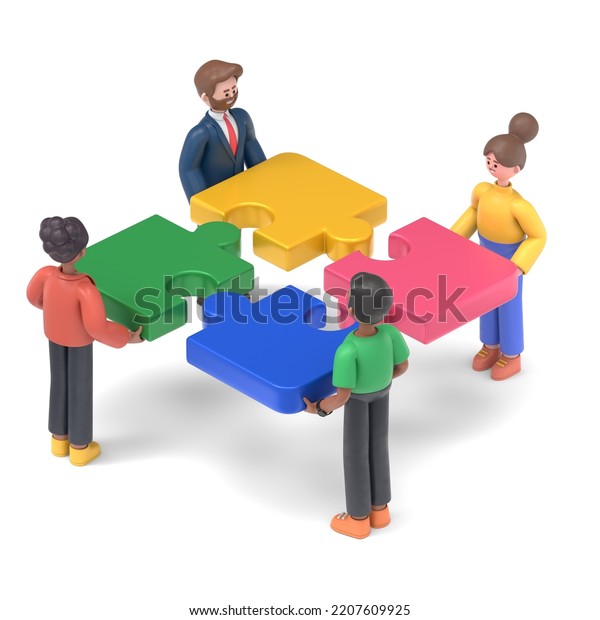 3d Illustration People Team Assemble Four Stock Illustration 2207609925 ...