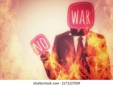 3D Illustration Of A Person Holding A Message Board Against The War