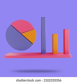 3D illustration pie chart and data analysis 3 suitable for bussines