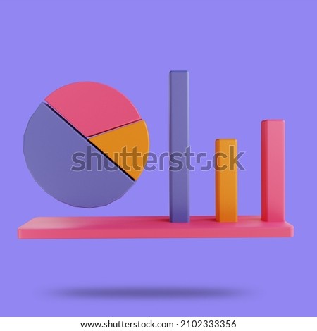 3D illustration pie chart and data analysis 3 suitable for bussines