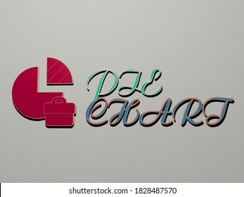 3D illustration of pie chart graphics and text made by metallic dice letters for the related meanings of the concept and presentations, 3D illustration