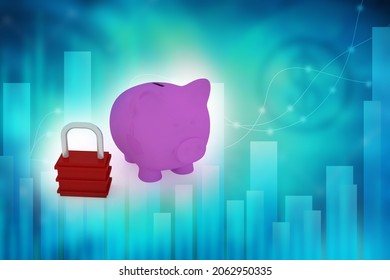 3d Illustration Piggy Bank Money Saving With Pad Lock Protection Concept
