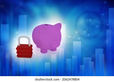 3d Illustration Piggy Money Saving With Pad Lock Protection Concept
