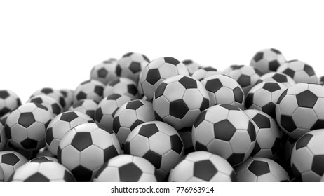 3d Illustration. Pile Of Soccer Footballs