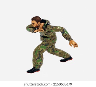 3D Illustration - Pilot In Camouflage Suit Makes A Capoeira Step (martial Art).