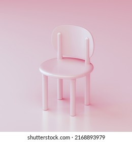 3d Illustration Of Pink Round Small Chair With Shadow On Plane Ground. 