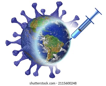 3D Illustration, The Planet Earth Vaccinated Against Coronavirus On White Background. End Of The Pandemic, The Hope Of The Vaccine