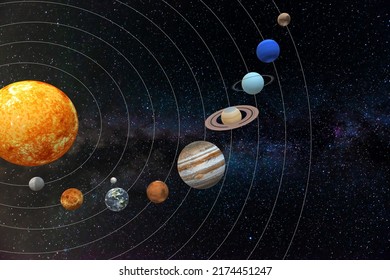 3D illustration of the planets in the solar system in space