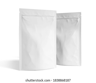 3D Illustration. Plastic Pouch Packaging Mockup In White Background