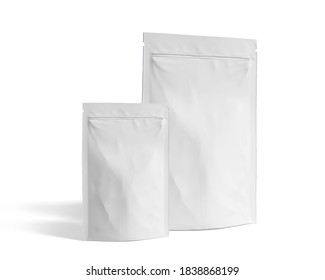 3D Illustration. Plastic Pouch Packaging Mockup In White Background