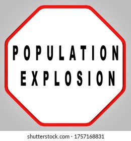 3D Illustration Of POPULATION EXPLOSION Script On Road Sign Silhoulette, Isolated Over Gray Gradient.