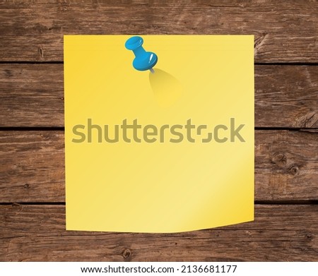 3d Illustration of post note with push pin on detailed wooden background