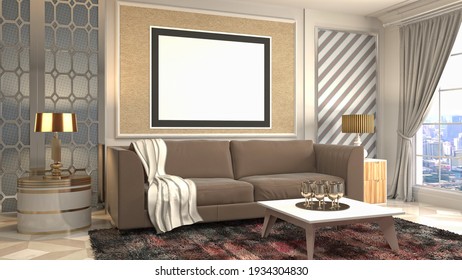 3d Illustration Poster Frame In Interior Background