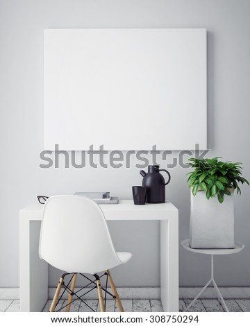 3D illustration of poster frame template, workspace mock up, background