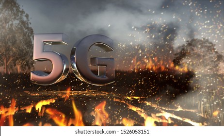 3D illustration. Potential risks of 5G network technology.