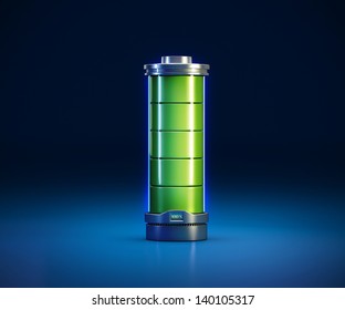 3d Illustration Of A Powerful Battery On Blue Background