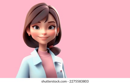 3D illustration of pretty woman doctor. Cartoon close up portrait of smiling woman doctor on a pink background. - Powered by Shutterstock