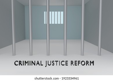 3D Illustration Of Prison Cell, Along With The Script CRIMINAL JUSTICE REFORM.