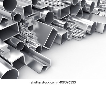 3D illustration of products of the different form from metal