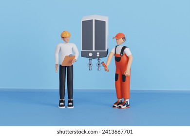 3d illustration of professional engineer repairing boiler. boiler maintenance 3d illustration - Powered by Shutterstock