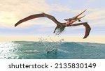 3d illustration of a pteranodon catching a fish