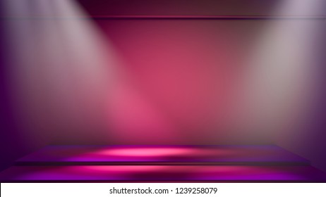 3D Illustration Purple And Pink Scenario With White Volumetric Lights