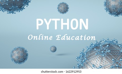 3d illustration of Python online education for advertisement. Online learning. Software development or application concept.