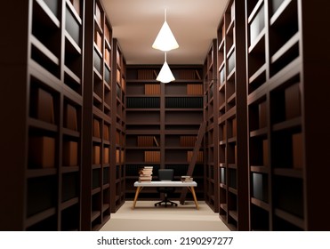 3d Illustration. Quiet Library Concept