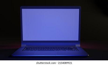 3d illustration of realistic blue laptop. Minimal concept. 3d illustration highly usable. Technology design. 3d computer.