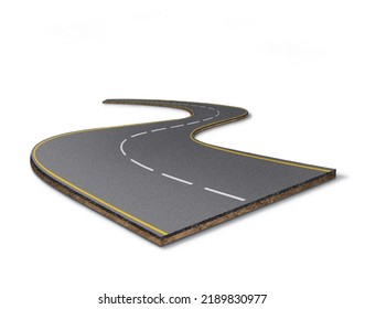3d illustration of realistic road isolated on abstract white background. bending road png design and highway advertising creative design. illustration of vacation and transportation road isolated.