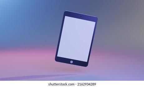 3d Illustration Of Realistic Tablet Against Gradient Background. Minimal Concept. 3d Illustration Highly Usable. Technology Design. 3d Device. White Blank Screen.