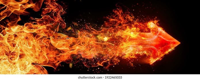 3D Illustration Of A Red Arrow Blowing Fire