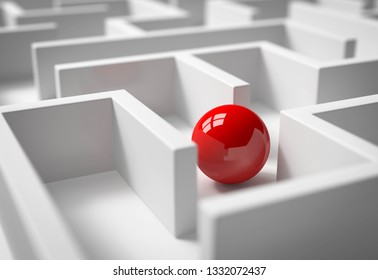 3D Illustration Red Ball In The Maze