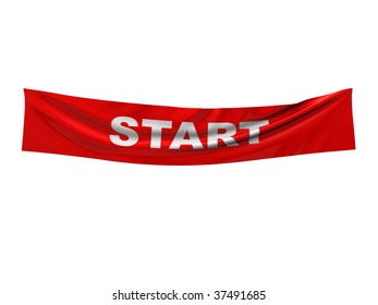 3d Illustration Of Red Banner With Start Sign