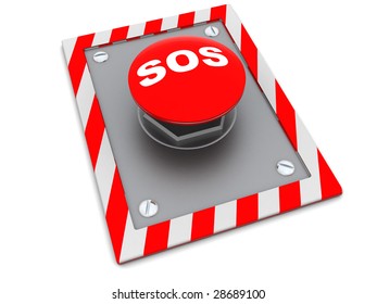 3d illustration of red button with text 'sos' on it