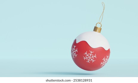 3d illustration of a red christmas bauble with snowflakes on isolated blue background with space for copy - Powered by Shutterstock