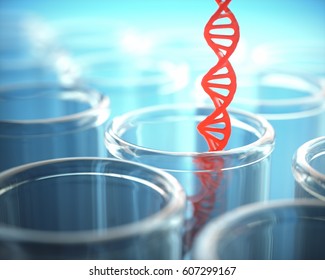 3D Illustration. Red Dna Inside The Test Tube.