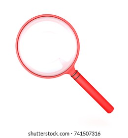 3D Illustration Of A Red Magnifying Glass. Isolated On White.
