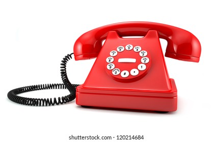 3d Illustration Of Red Old-fashioned Phone On White Background