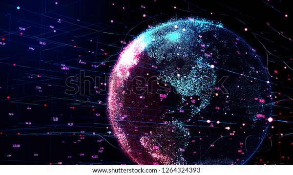 地球の未来的なサイバーネットワークにある赤い地球の3dイラスト 世界中の接続線 ニューラル アーティケット グリッドは ビジネス コンセプトでのデータ フローと暗号通貨の交換を示す 4k のイラスト素材