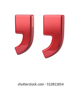 3d Illustration Of Red Quote Marks Isolated On White Background